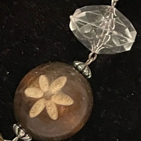 25” Bohemian wood, mixed ceramic, large nugget, beaded necklace w/3” extender - Picture 5 of 13